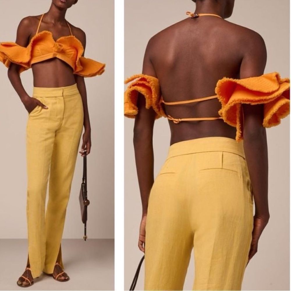 NEW JACQUEMUS La Brassière Artichaut cotton crop top in orange